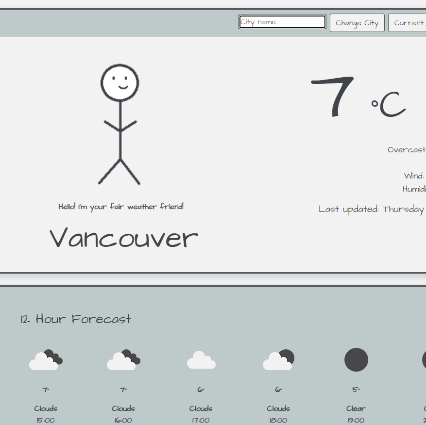 A preview of a weather app created by Brynn