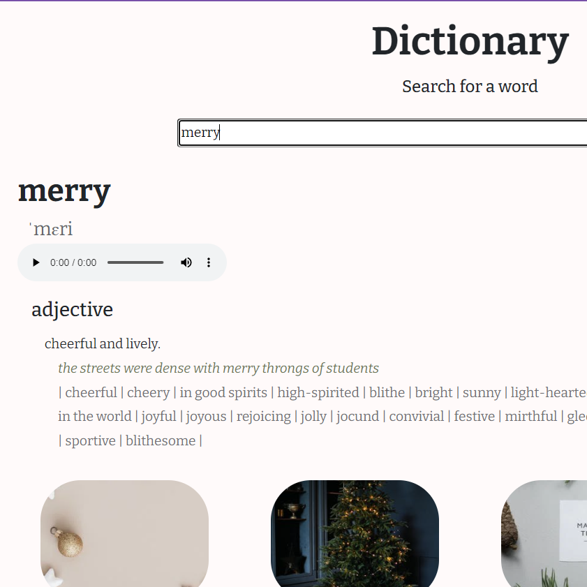 Preview of a dictionary application built using React.