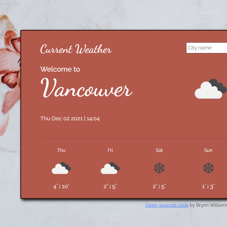 Perview of a weather application built using React.